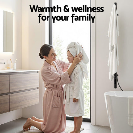 Devanti Heated Towel Rail with Timer Vertical Electric Heater Warmer Rack Black.