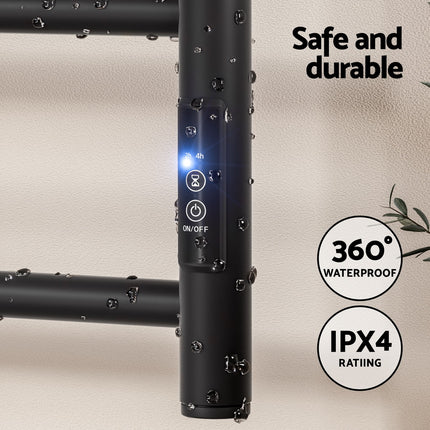 Devanti Heated Towel Rail 6 Round Bars  with Timer Electric Heater Warmer Rack.