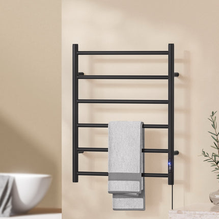 Devanti Heated Towel Rail 6 Round Bars  with Timer Electric Heater Warmer Rack.