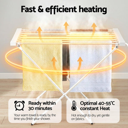 Devanti Heated Towel Rail Electric Clothes Airer Foldable Drying Rack 8 Bars.