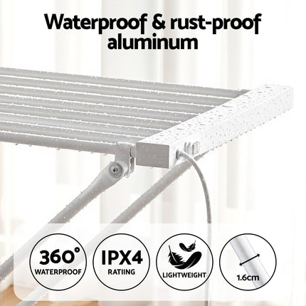 Devanti Heated Towel Rail Electric Clothes Airer Foldable Drying Rack 8 Bars.