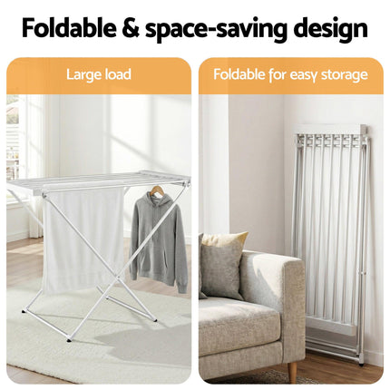 Devanti Heated Towel Rail Electric Clothes Airer Foldable Drying Rack 8 Bars.