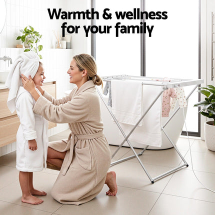 Devanti Heated Towel Rail Electric Clothes Airer Foldable Drying Rack 8 Bars.