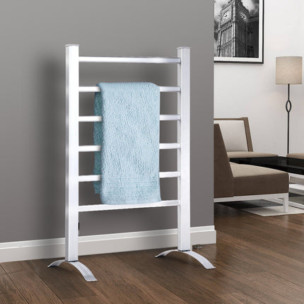 Devanti Electric Heated Towel Rail Rack 6 Bars Freestanding Clothes Dry Warmer.