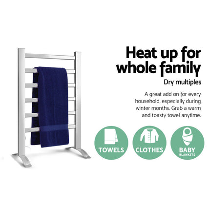 Devanti Electric Heated Towel Rail Rack 6 Bars with Timer Clothes Dry Warmer.