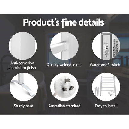 Devanti Electric Heated Towel Rail Rack 6 Bars with Timer Clothes Dry Warmer.