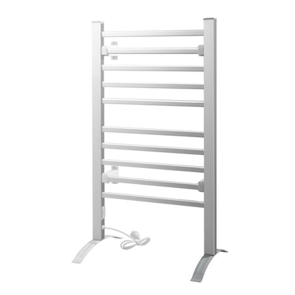 Devanti Electric Heated Towel Rail Rack 10 Bars Freestanding Clothes Dry Warmer.