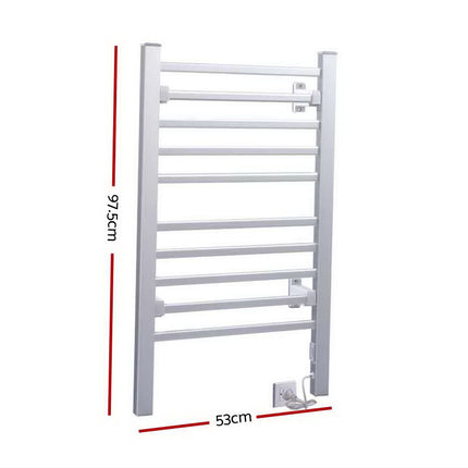 Devanti Electric Heated Towel Rail Rack 10 Bars Freestanding Clothes Dry Warmer.