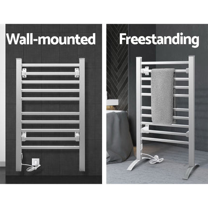 Devanti Electric Heated Towel Rail Rack 10 Bars Freestanding Clothes Dry Warmer.