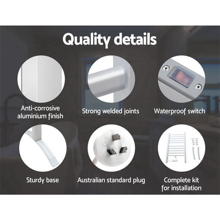 Devanti Electric Heated Towel Rail Rack 10 Bars Freestanding Clothes Dry Warmer.