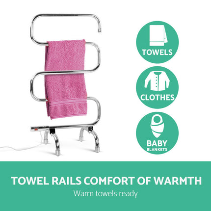 Devanti Electric Heated Towel Rail Rack 5 Bars Freestanding Clothes Dry Warmer.