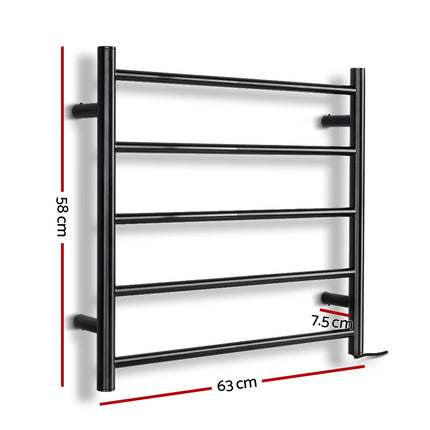 Devanti Electric Heated Towel Rail Rack 5 Bars Wall Mounted Clothes Dry Warmer.