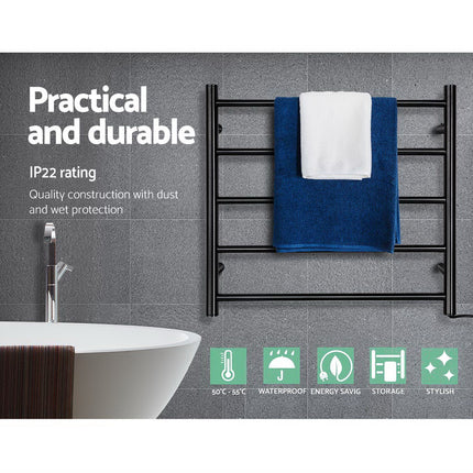 Devanti Electric Heated Towel Rail Rack 5 Bars Wall Mounted Clothes Dry Warmer.