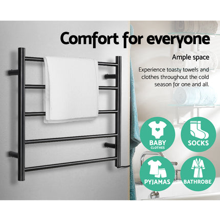 Devanti Electric Heated Towel Rail Rack 5 Bars Wall Mounted Clothes Dry Warmer.