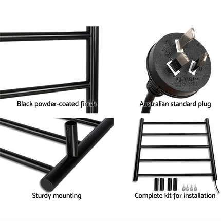 Devanti Electric Heated Towel Rail Rack 5 Bars Wall Mounted Clothes Dry Warmer.