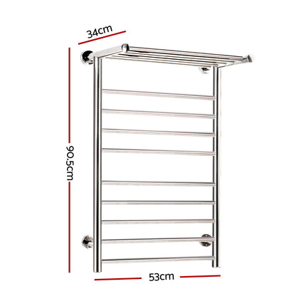 Devanti Electric Heated Towel Rail Rack 14 Bars Wall Mounted Clothes Dry Warmer.