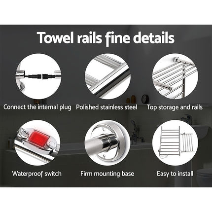 Devanti Electric Heated Towel Rail Rack 14 Bars Wall Mounted Clothes Dry Warmer.