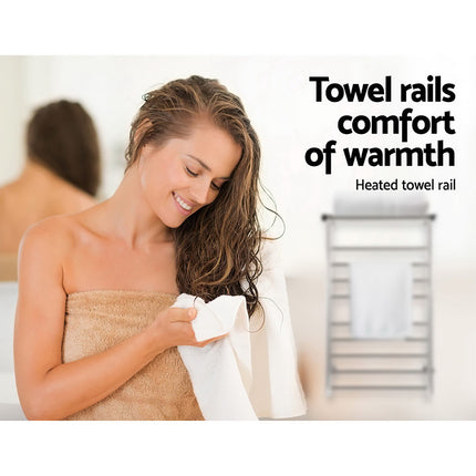 Devanti Electric Heated Towel Rail Rack 14 Bars Wall Mounted Clothes Dry Warmer.