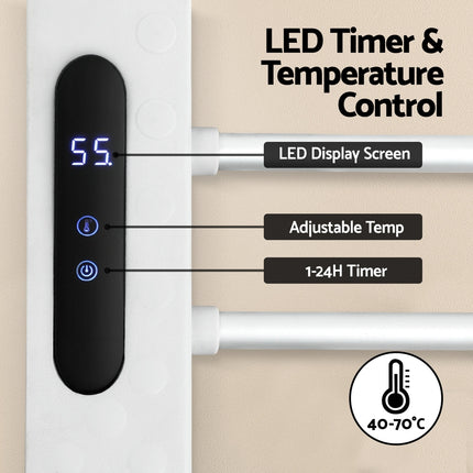 Devanti Foldable Electric Heated Towel Rail Rack with 24H Timer.
