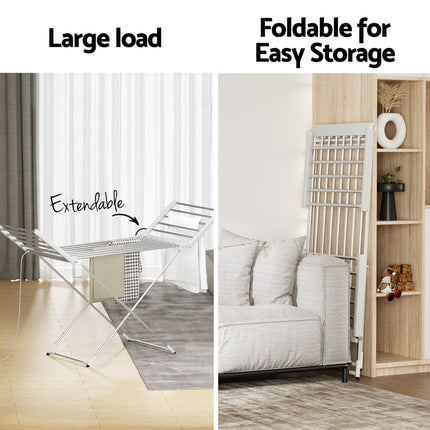 Devanti Foldable Electric Heated Towel Rail Rack with 24H Timer.