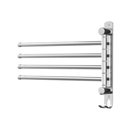 Towel Rail Rack Holder 4 Bars Wall Mounted Stainless Steel Swivel Hanging Hook.