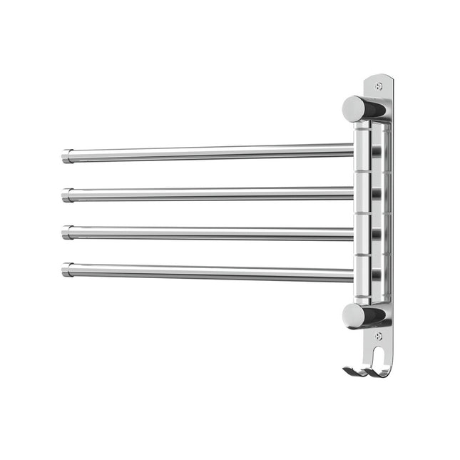 Towel Rail Rack Holder 4 Bars Wall Mounted Stainless Steel Swivel Hanging Hook.