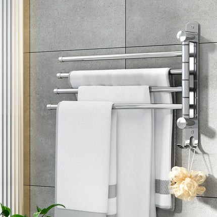 Towel Rail Rack Holder 4 Bars Wall Mounted Stainless Steel Swivel Hanging Hook.