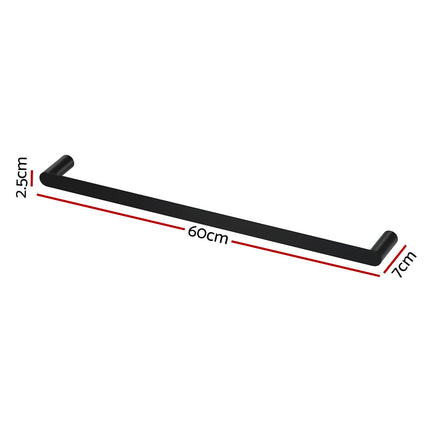Towel Rail Rack Holder Single 600mm Wall Mounted Stainless Steel Black.