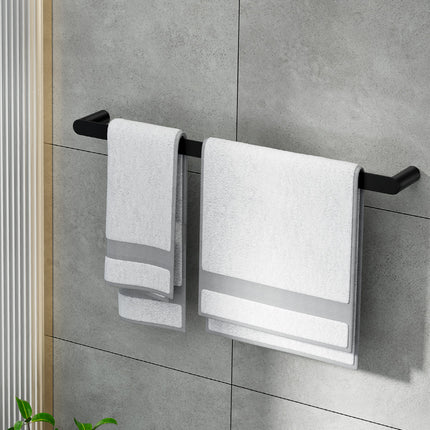Towel Rail Rack Holder Single 600mm Wall Mounted Stainless Steel Black.