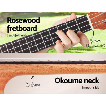 Alpha 26" Ukulele Natural Mahogany Tenor Beginner Gift w/ Carry Bag.
