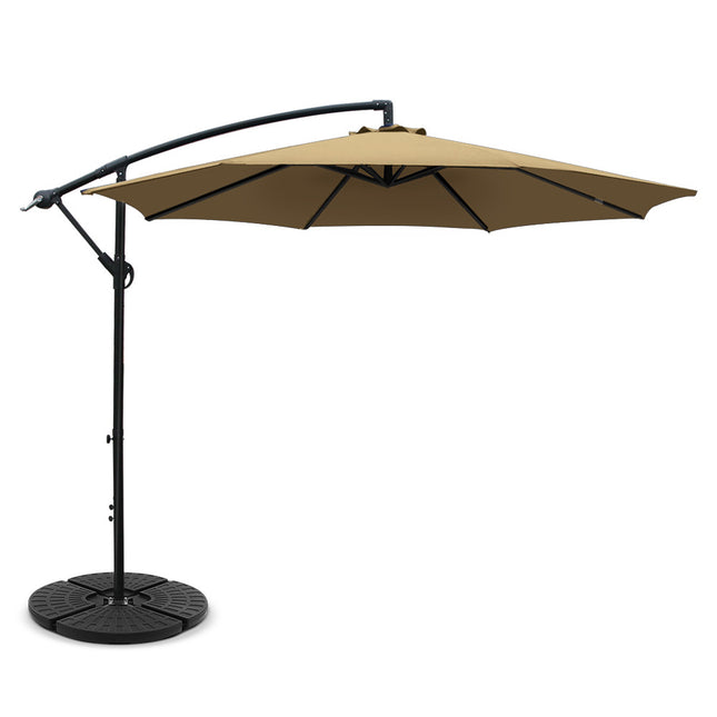 Instahut 3m Outdoor Umbrella w/Base Cantilever Beach Garden Patio Beige.