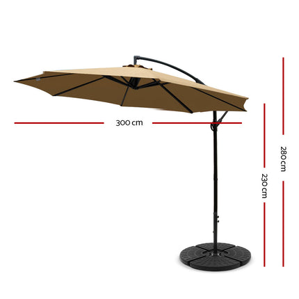 Instahut 3m Outdoor Umbrella w/Base Cantilever Beach Garden Patio Beige.