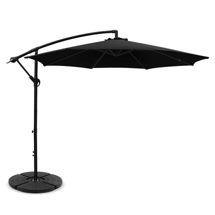 Instahut 3m Outdoor Umbrella w/Base Cantilever Beach Garden Patio Black.