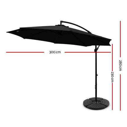 Instahut 3m Outdoor Umbrella w/Base Cantilever Beach Garden Patio Black.