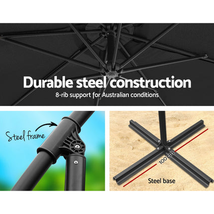 Instahut 3m Outdoor Umbrella w/Base Cantilever Beach Garden Patio Black.