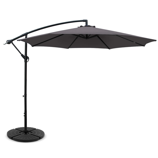 Instahut 3m Outdoor Umbrella w/Base Cantilever Beach Garden Patio Charcoal.