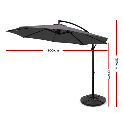 Instahut 3m Outdoor Umbrella w/Base Cantilever Beach Garden Patio Charcoal.