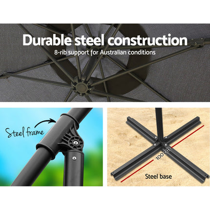 Instahut 3m Outdoor Umbrella w/Base Cantilever Beach Garden Patio Charcoal.