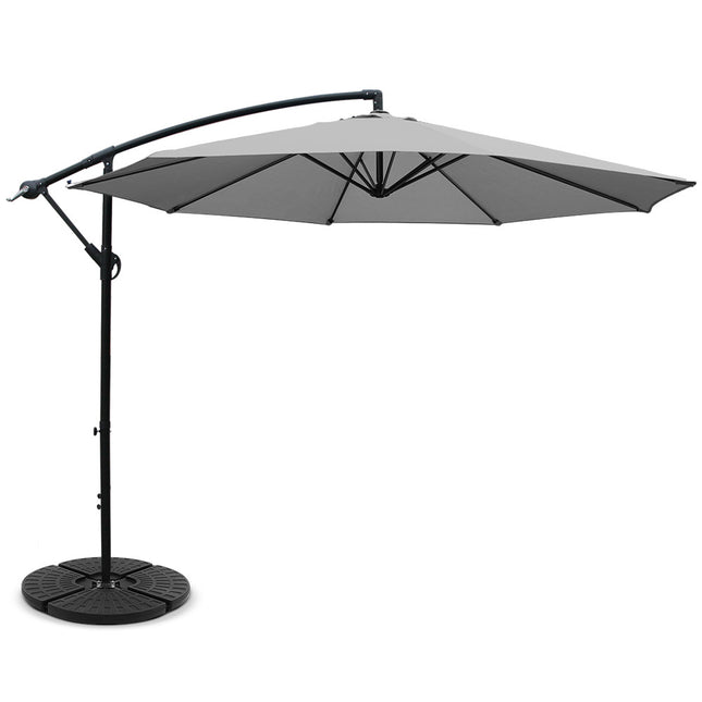 Instahut 3m Outdoor Umbrella w/Base Cantilever Beach Garden Patio Grey.