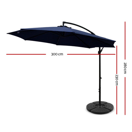 Instahut 3m Outdoor Umbrella w/Base Cantilever Beach Garden Patio Navy.