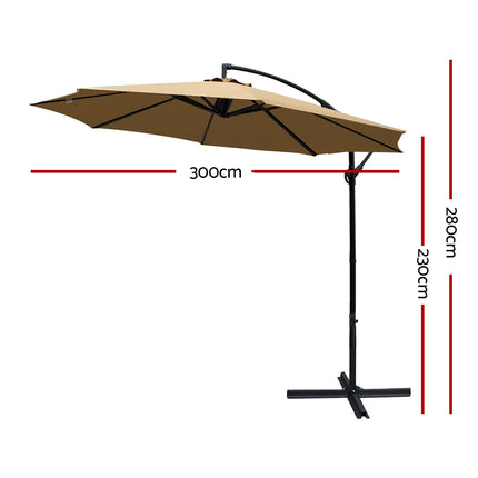 Instahut 3m Outdoor Umbrella Cantilever Beach Garden Patio Beige.