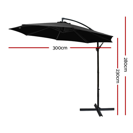 Instahut 3m Outdoor Umbrella Cantilever Beach Garden Patio Black.