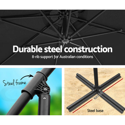 Instahut 3m Outdoor Umbrella Cantilever Beach Garden Patio Black.