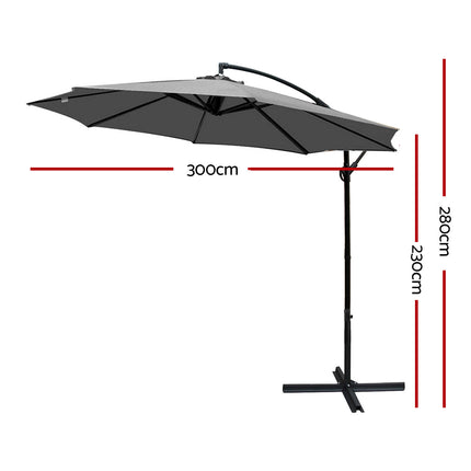 Instahut 3m Outdoor Umbrella Cantilever Beach Garden Patio Charcoal.