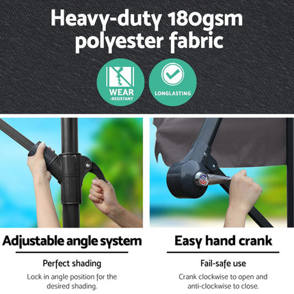 Instahut 3m Outdoor Umbrella Cantilever Beach Garden Patio Charcoal.