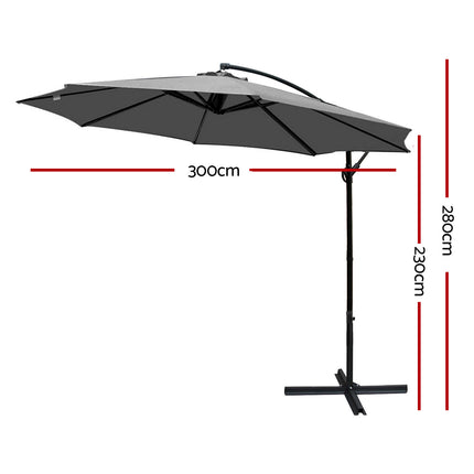 Instahut 3m Outdoor Umbrella Cantilever Beach Garden Patio Grey.