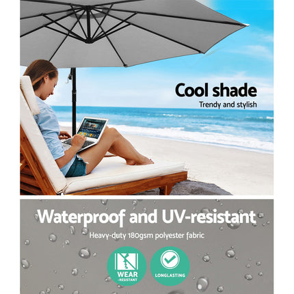 Instahut 3m Outdoor Umbrella Cantilever Beach Garden Patio Grey.