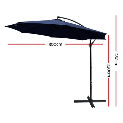 Instahut 3m Outdoor Umbrella Cantilever Beach Garden Patio Navy.