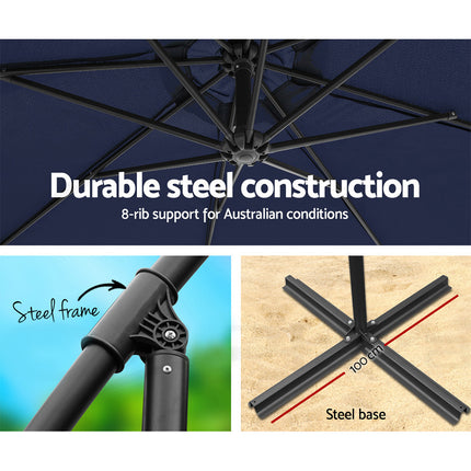 Instahut 3m Outdoor Umbrella Cantilever Beach Garden Patio Navy.
