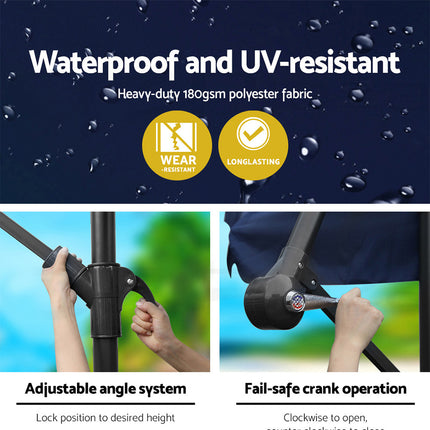 Instahut 3m Outdoor Umbrella Cantilever Beach Garden Patio Navy.